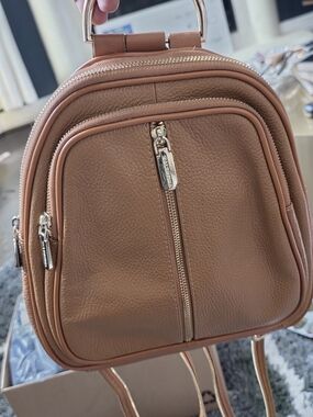 Valentina Beige Mini Backpack with Gold Hardware